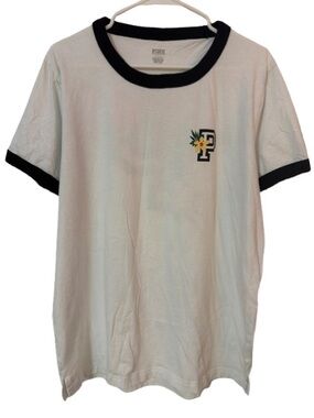 Victoria's Secret Limited Edition PINK Campus Ringer Tee -White Tropical Logo Lg